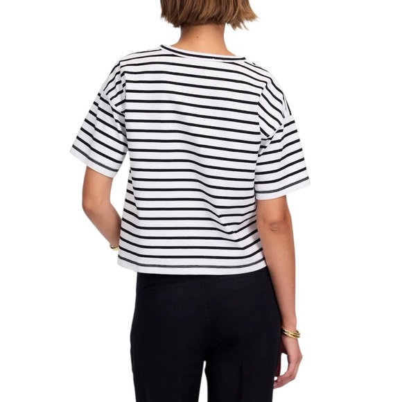Madewell Everyday Boxy Crop Tee in White Black Stripe - Picture 5 of 9